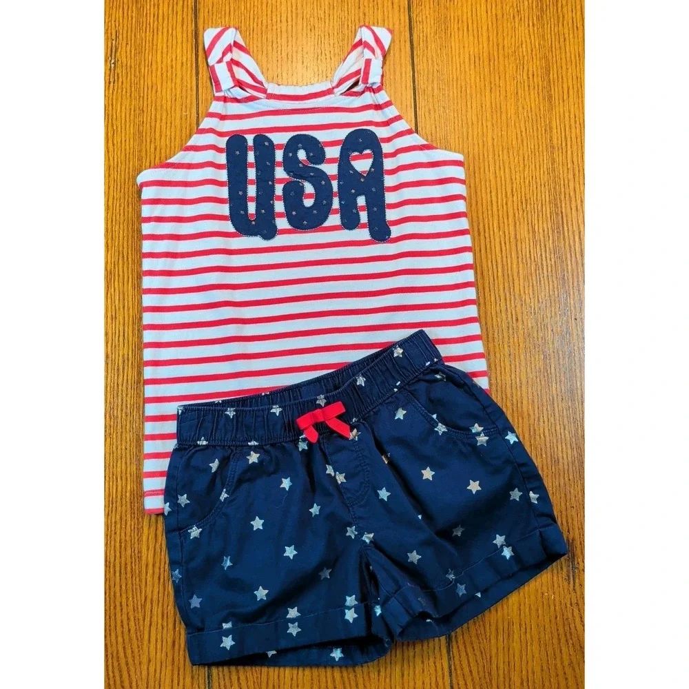 Gymboree Girls Red White & Cute Size 6 Tank Top & Shorts Set 4th Of July USA